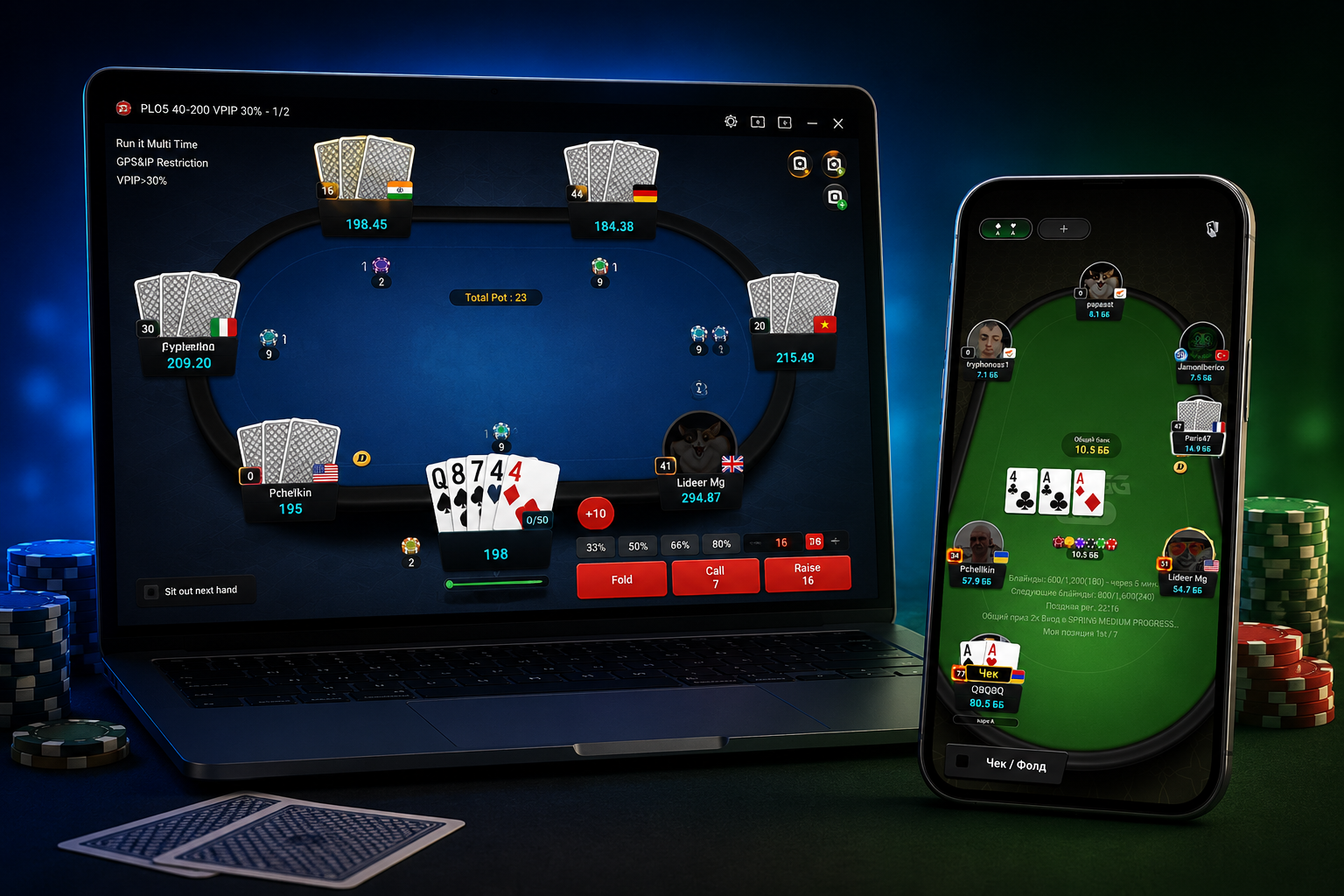 ClubGG poker tables on laptop and mobile